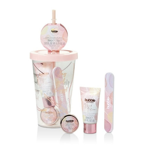 The Kind Edit Co. Bubble Boutique Travel Cup Gift Set 30ml Hand Lotion + 10g Lip Balm + Nail File + Travel Cup & Straw
